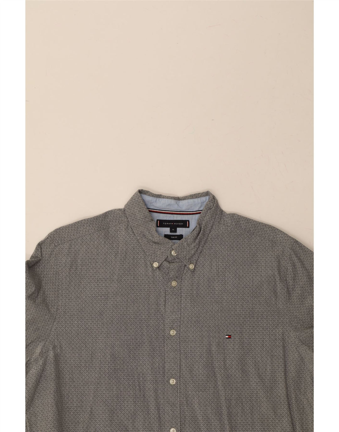 TOMMY HILFIGER Mens Abstract Pattern Slim Fit Shirt XL Grey Cotton Vintage Tommy Hilfiger and Second-Hand Tommy Hilfiger from Messina Hembry 