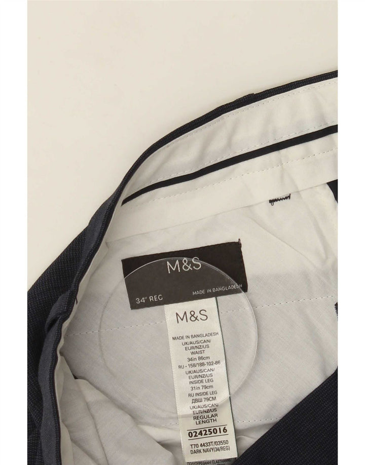 Мужские брюки стандартного костюма Marks & Spencer W34 L30 темно-синего цвета из полиэстера