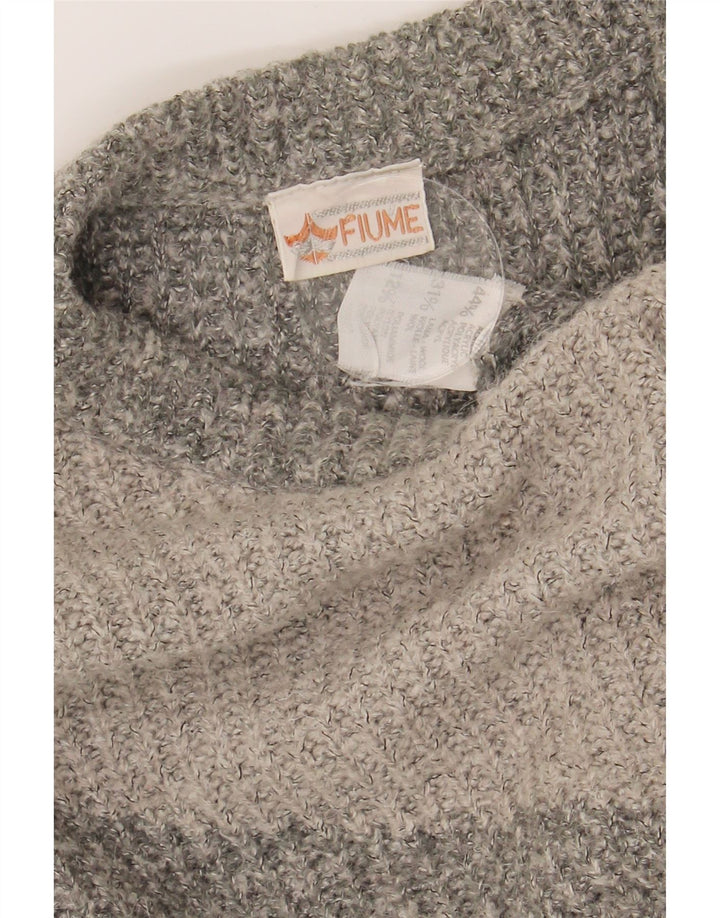 FIUME Mens Boat Neck Jumper Sweater Medium Grey Colourblock Acrylic Vintage Fiume and Second-Hand Fiume from Messina Hembry 