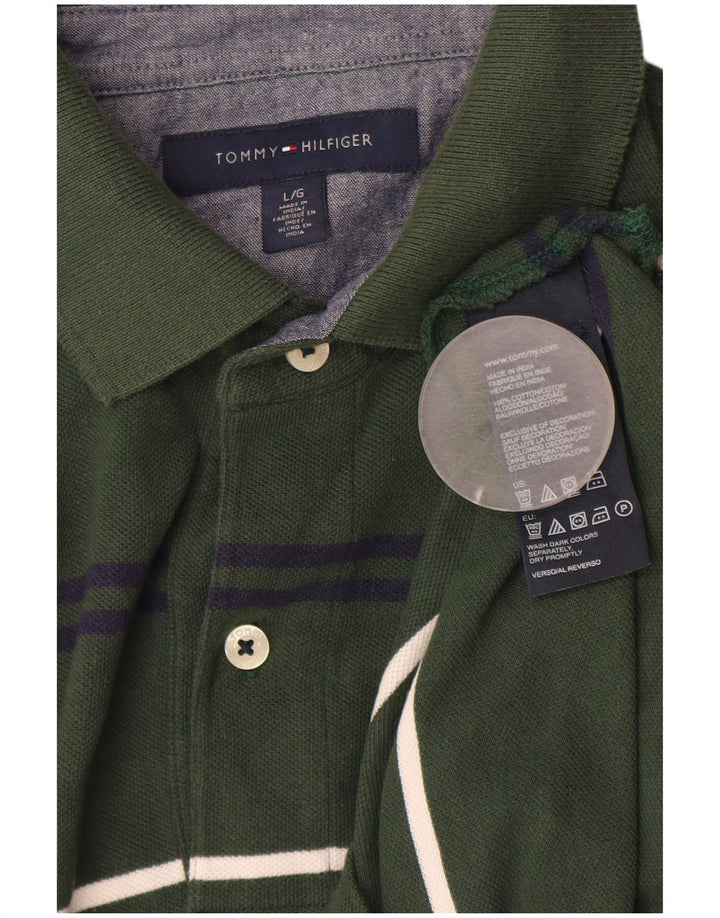 Мужская рубашка-поло TOMMY HILFIGER, хлопковая большая зеленая полоска