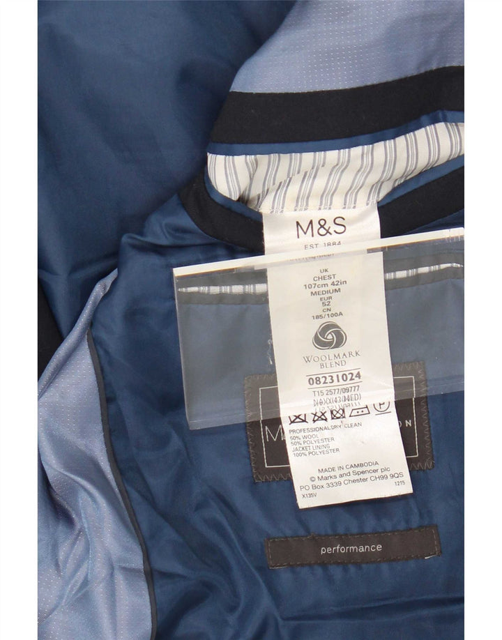 Мужской пиджак на двух пуговицах Marks & Spencer UK 42, большой темно-синий, шерстяной