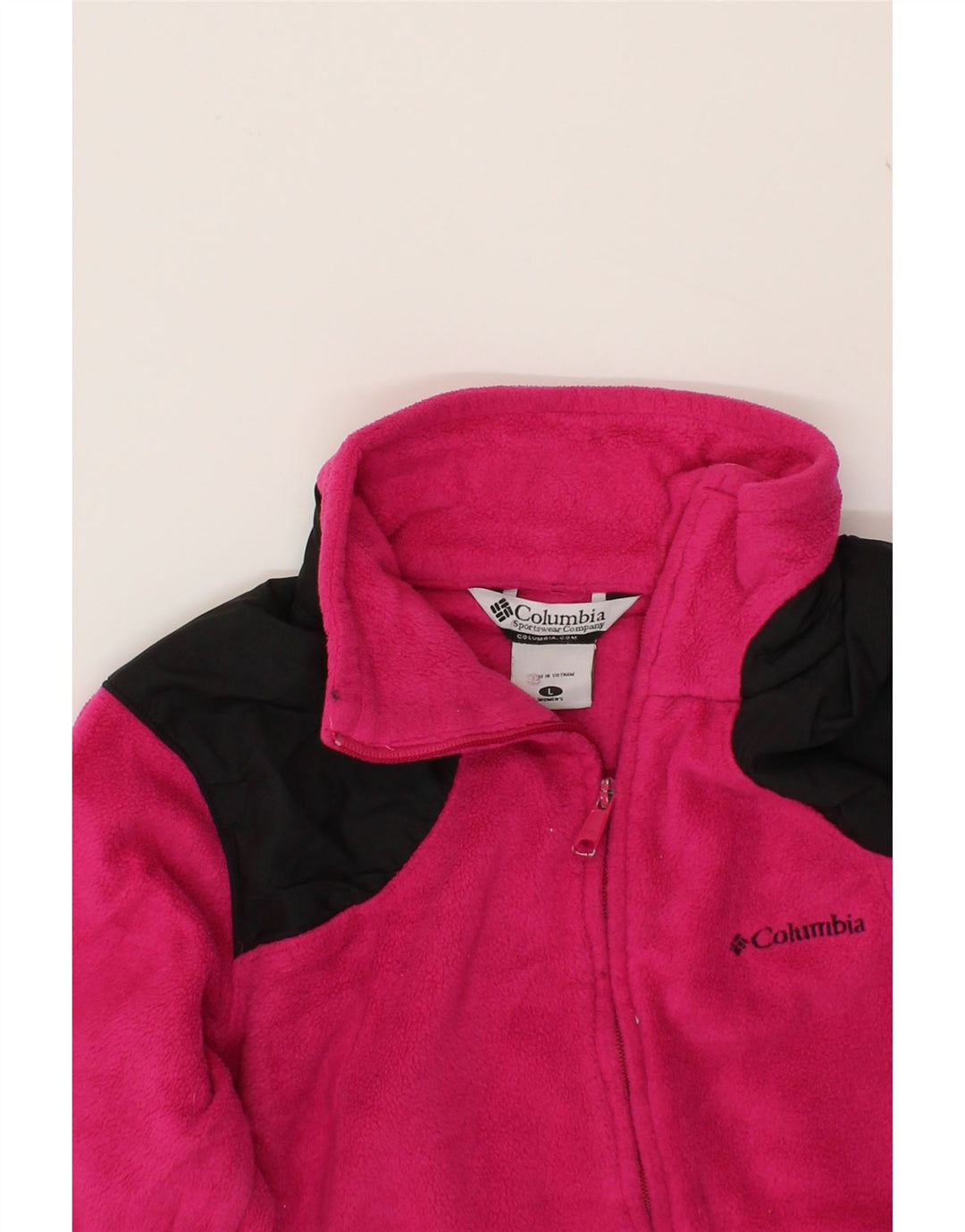 COLUMBIA Womens Fleece Jacket UK 16 Large Pink Colourblock Polyester Vintage Columbia and Second-Hand Columbia from Messina Hembry 