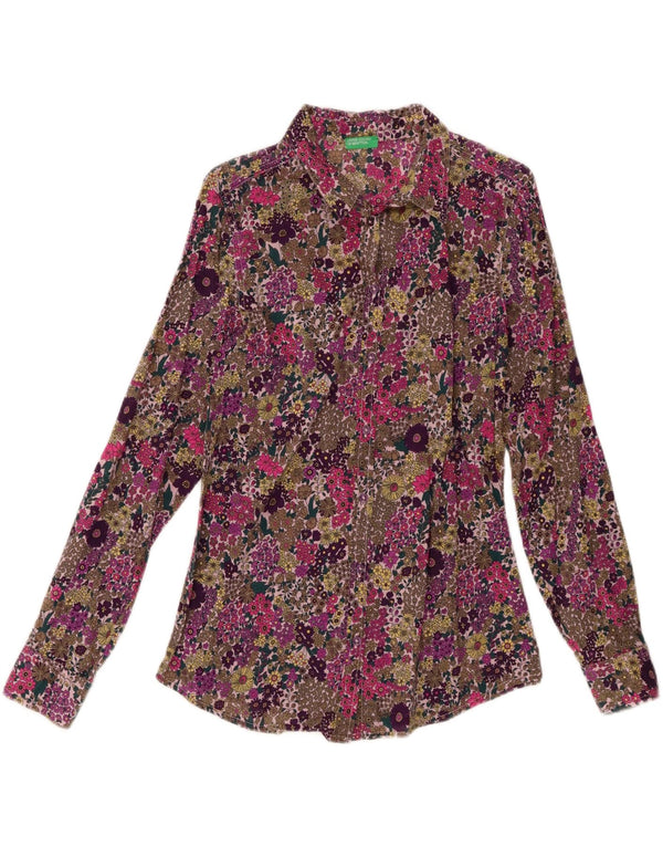 United Colors of Benetton Womens Shirt UK 12 Medium Purple Floral