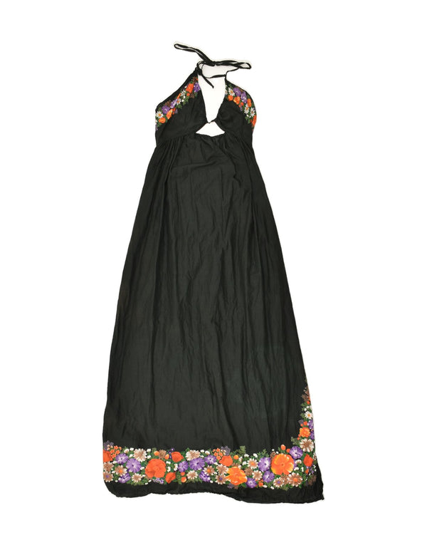 VINTAGE Womens Sleeveless Maxi Dress UK 0 2XS Black Floral