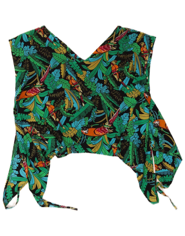 Винтажный женский комплект из 2 юбок среднего размера W26 с зеленым цветочным принтом в гавайском стиле