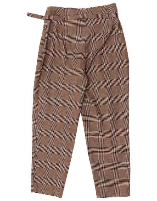 Zara Женские зауженные укороченные брюки с высокой талией среднего размера W28 L26 Коричневые в клетку