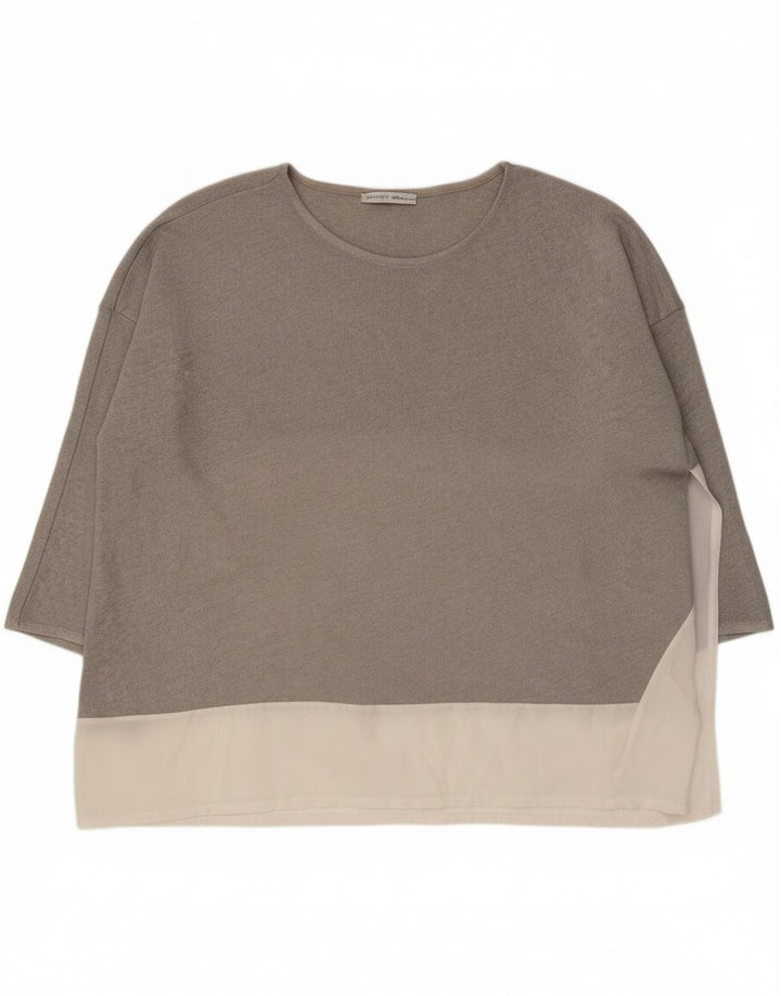 Женский топ оверсайз с рукавом 3/4 Zara UK 14, средний серый цвет с цветными блоками