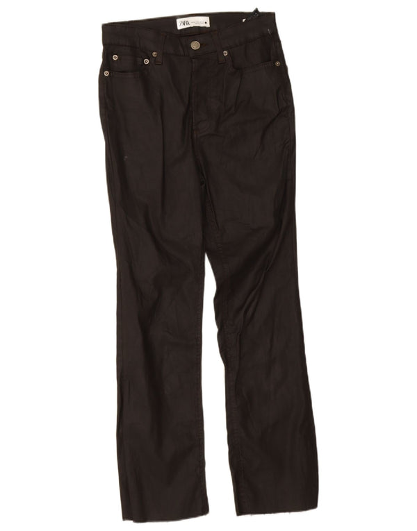 Женские вощеные прямые повседневные брюки Zara EU 34 2XS W24 L25, черный хлопок