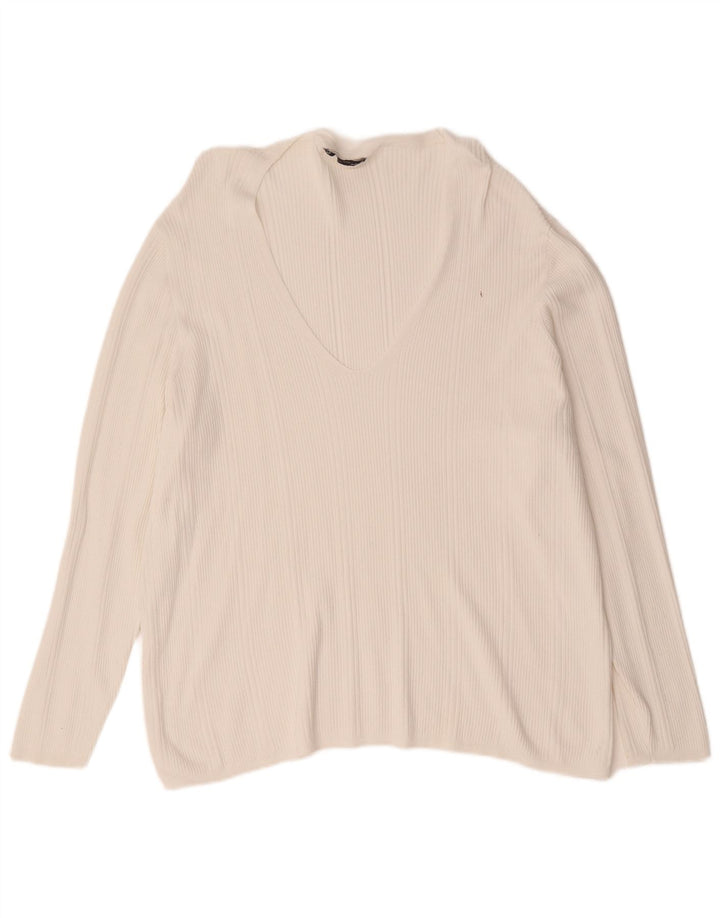 Женский джемпер с v-образным вырезом Marks & Spencer UK 24 4XL Белый