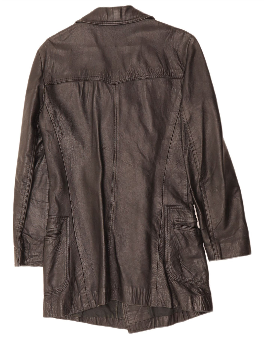 Мужское двубортное кожаное пальто VINTAGE UK 10 маленькое черное