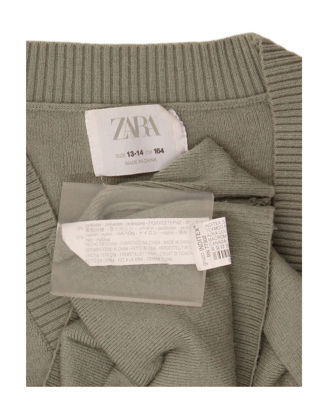 Свитер-кардиган Zara для девочек 13-14 лет, зеленый полиэстер