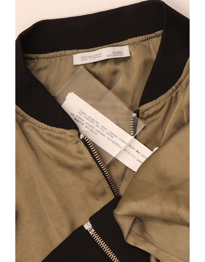Женский укороченный бомбер ZARA UK 10, маленький размер, бежевый, полиэстер с цветными блоками
