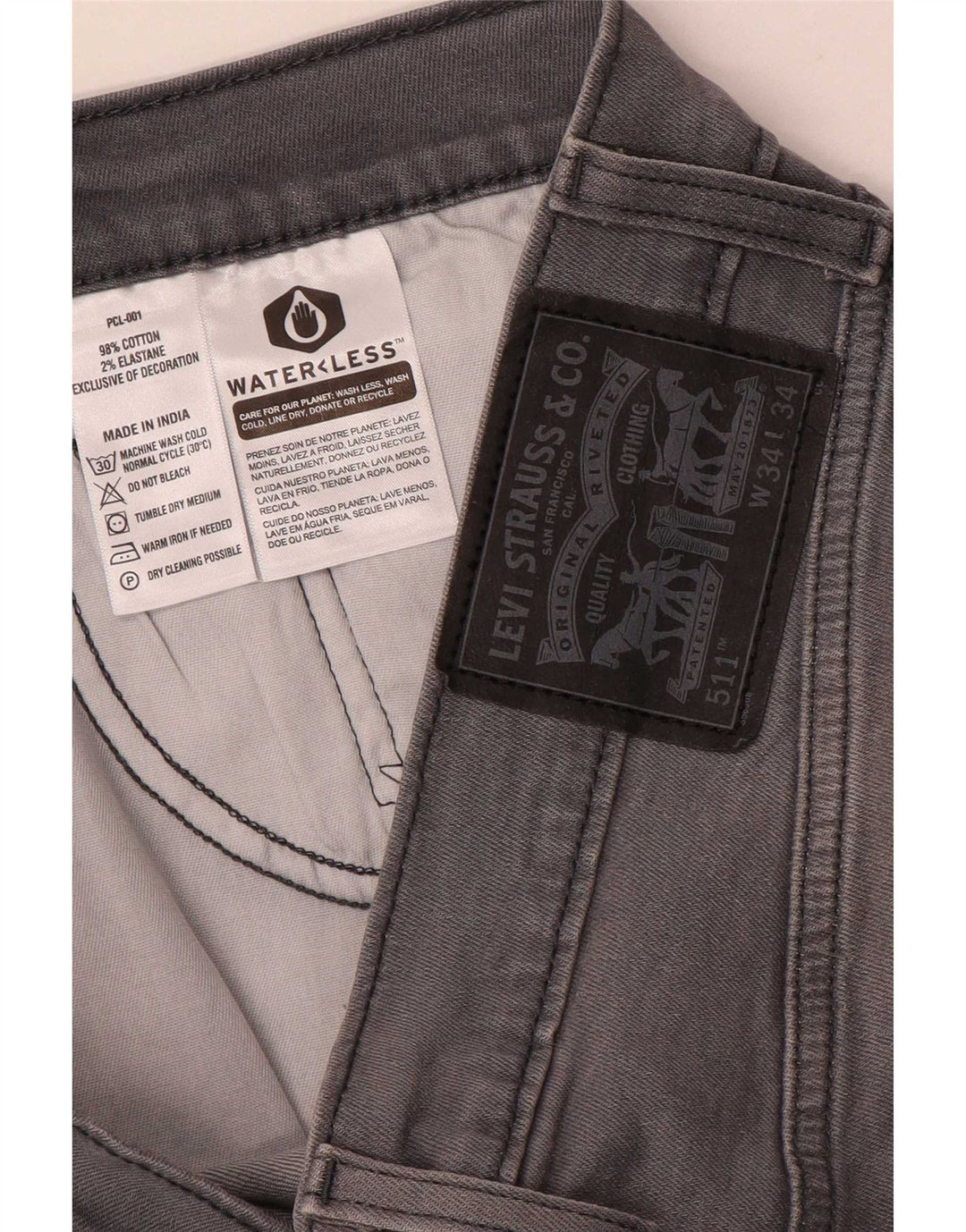 Мужские узкие джинсы Levi's W34 L30 Серые хлопковые