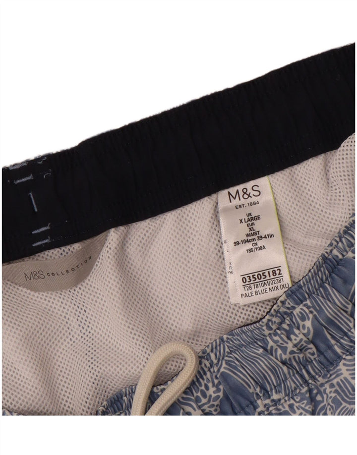 Мужские шорты для плавания с абстрактным узором Marks & Spencer XL, синие, полиэстер
