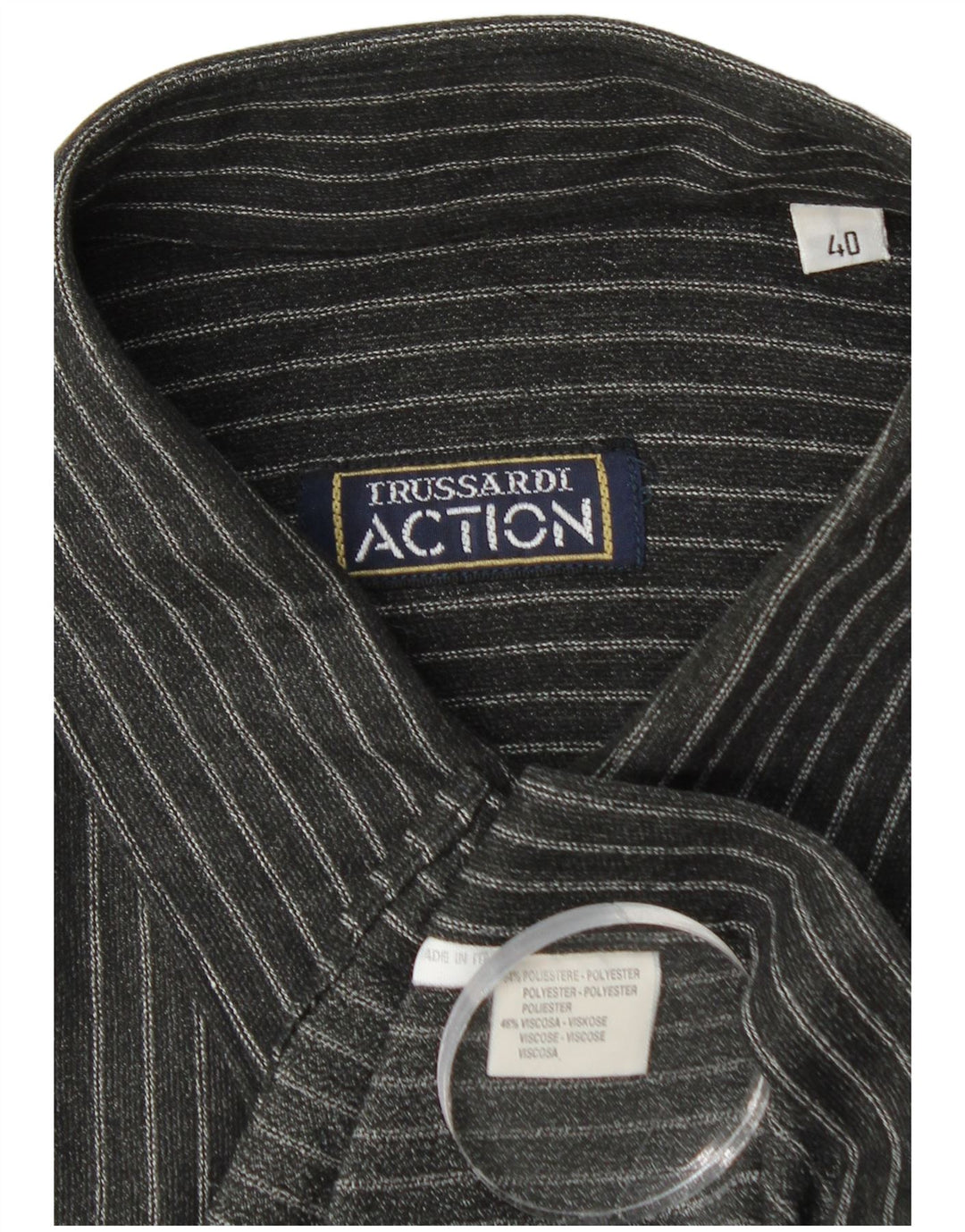 Мужская рубашка Trussardi, размер 40, средний черный полиэстер в тонкую полоску