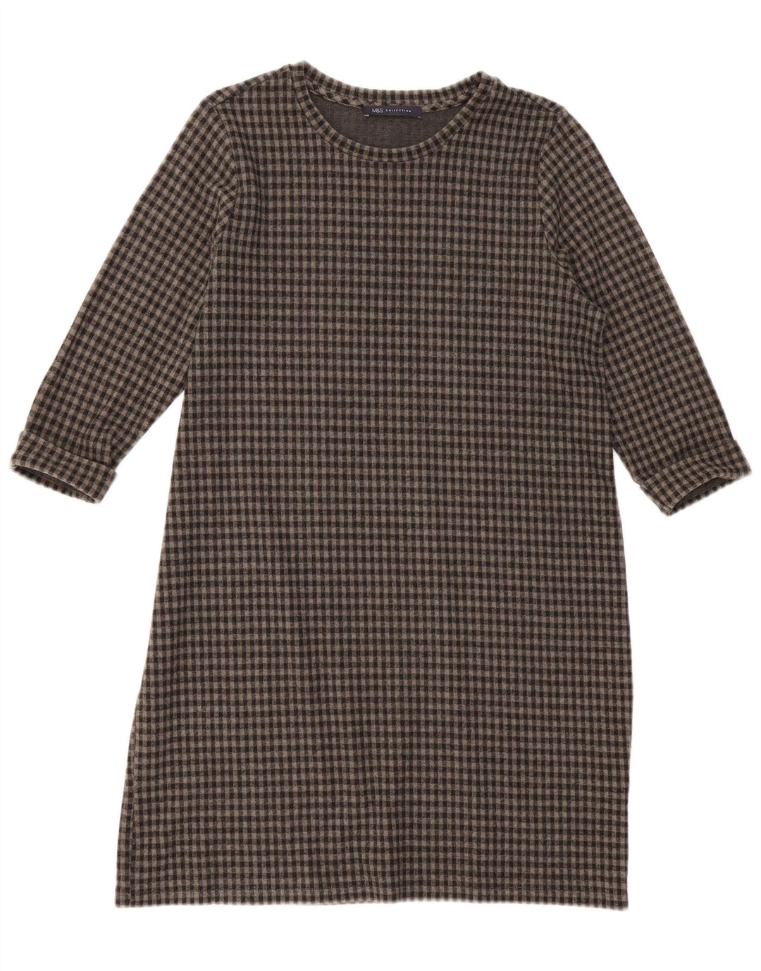 Женское платье прямого кроя с рукавом 3/4 Marks & Spencer, Великобритания 16, большое серое клетчатое полотно