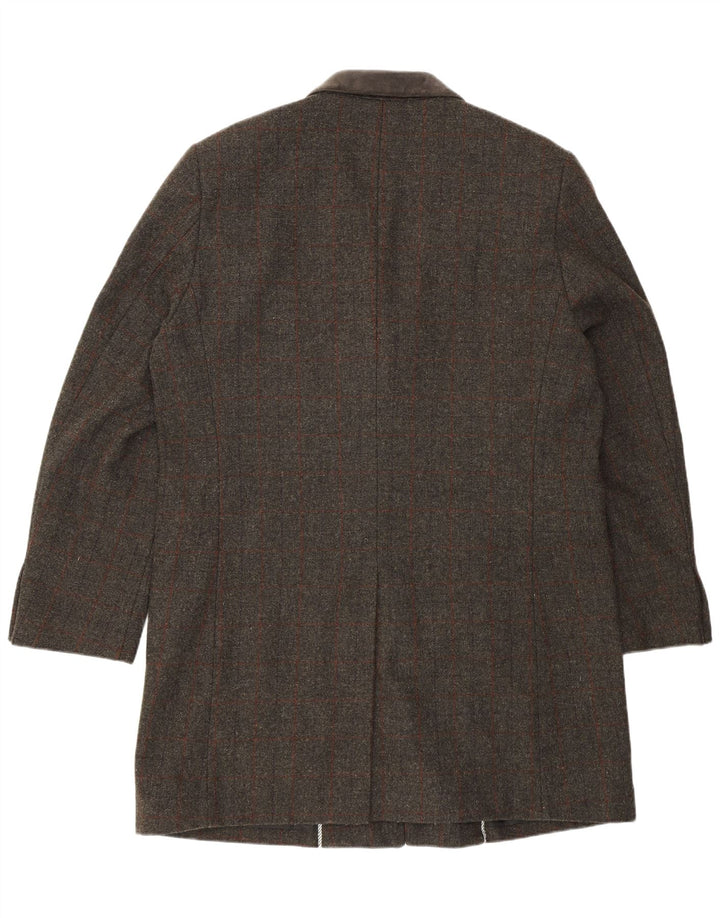 ВИНТАЖНЫЙ мужской удлиненный пиджак с 3 пуговицами стандартного размера, Великобритания 46, 3XL, серый в клетку