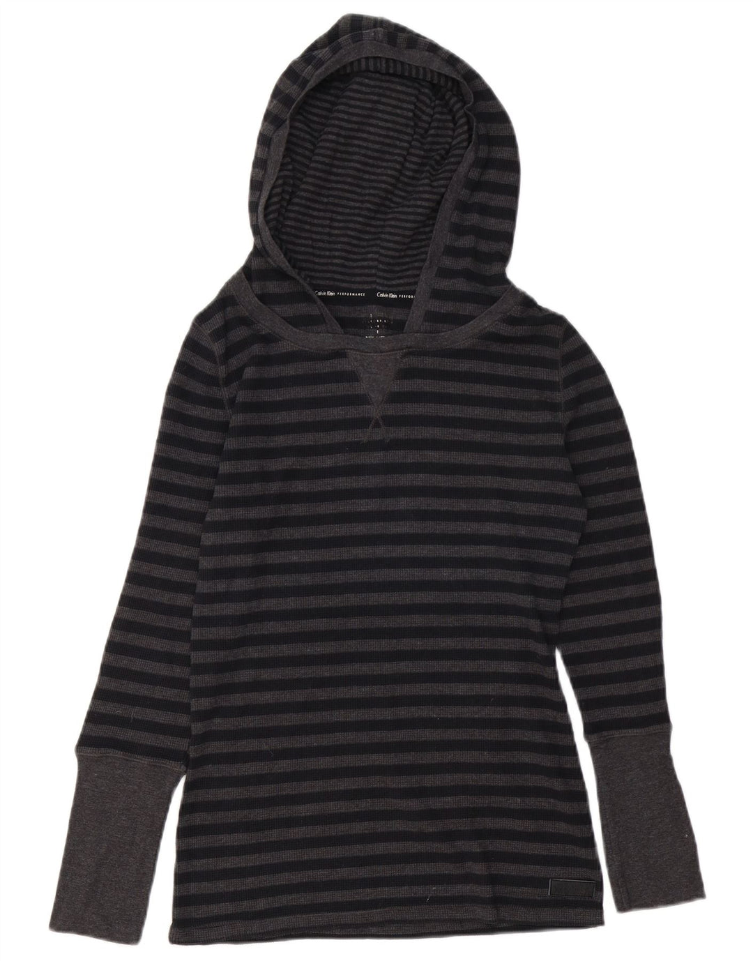 Женский топ с капюшоном Calvin Klein с длинным рукавом UK 12, хлопок в серую полоску среднего размера
