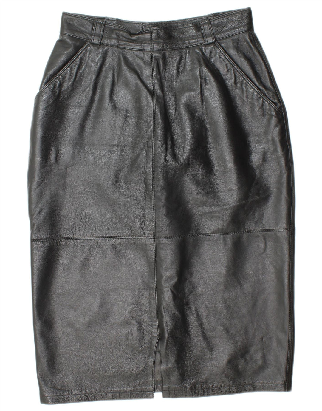 ВИНТАЖНАЯ Женская кожаная юбка с завышенной талией IT 44 Medium W26 Черная кожа