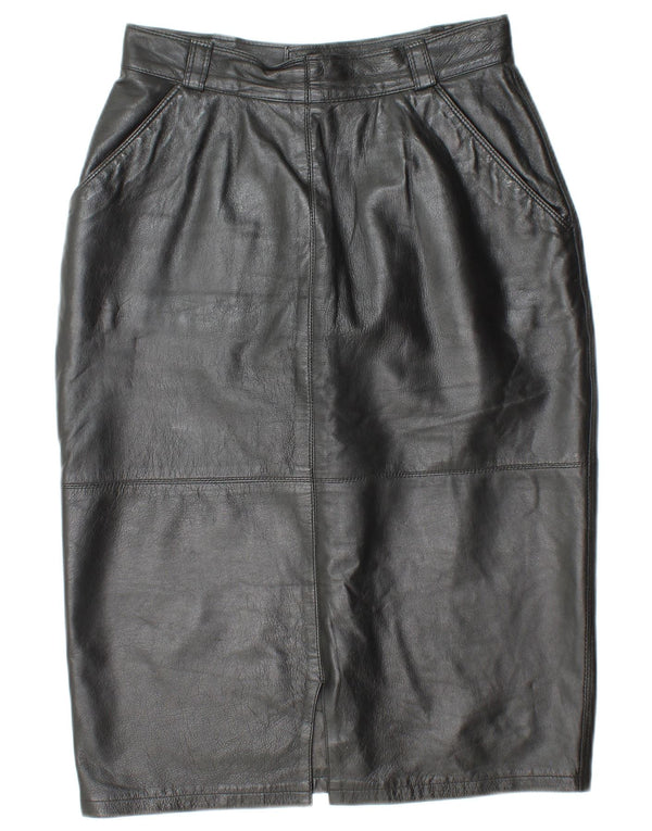 ВИНТАЖНАЯ Женская кожаная юбка с завышенной талией IT 44 Medium W26 Черная кожа