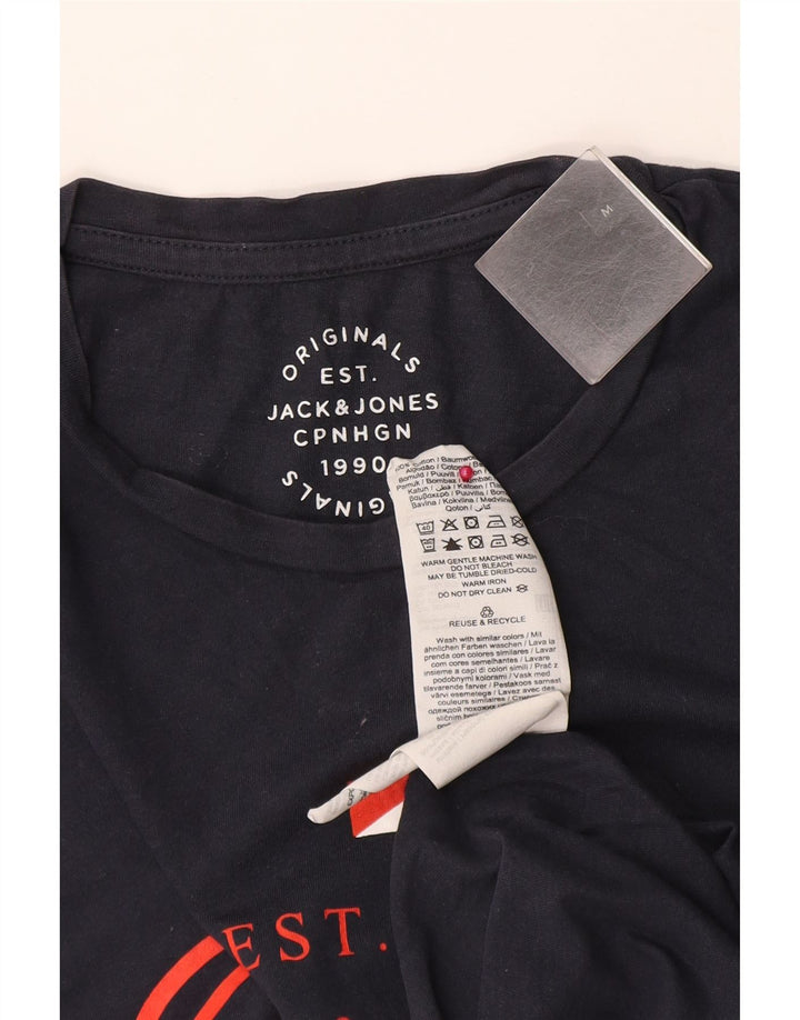 Мужская футболка с рисунком Jack & Jones, темно-синий, хлопковый топ среднего размера
