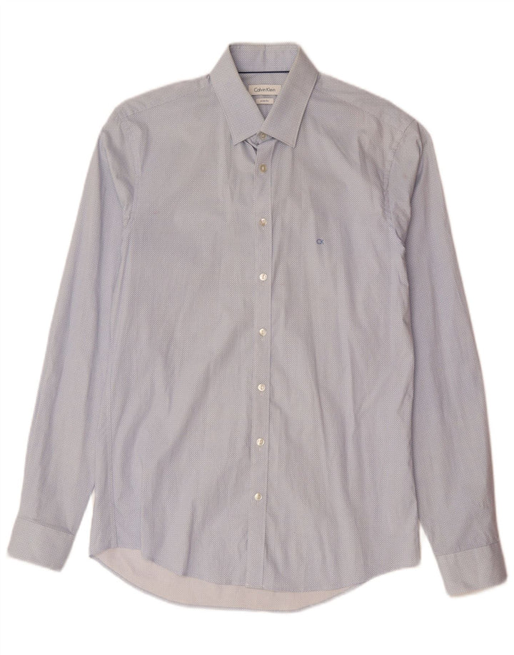 Мужская рубашка приталенного кроя CALVIN KLEIN, размер 38 15, средний синий пятнистый хлопок