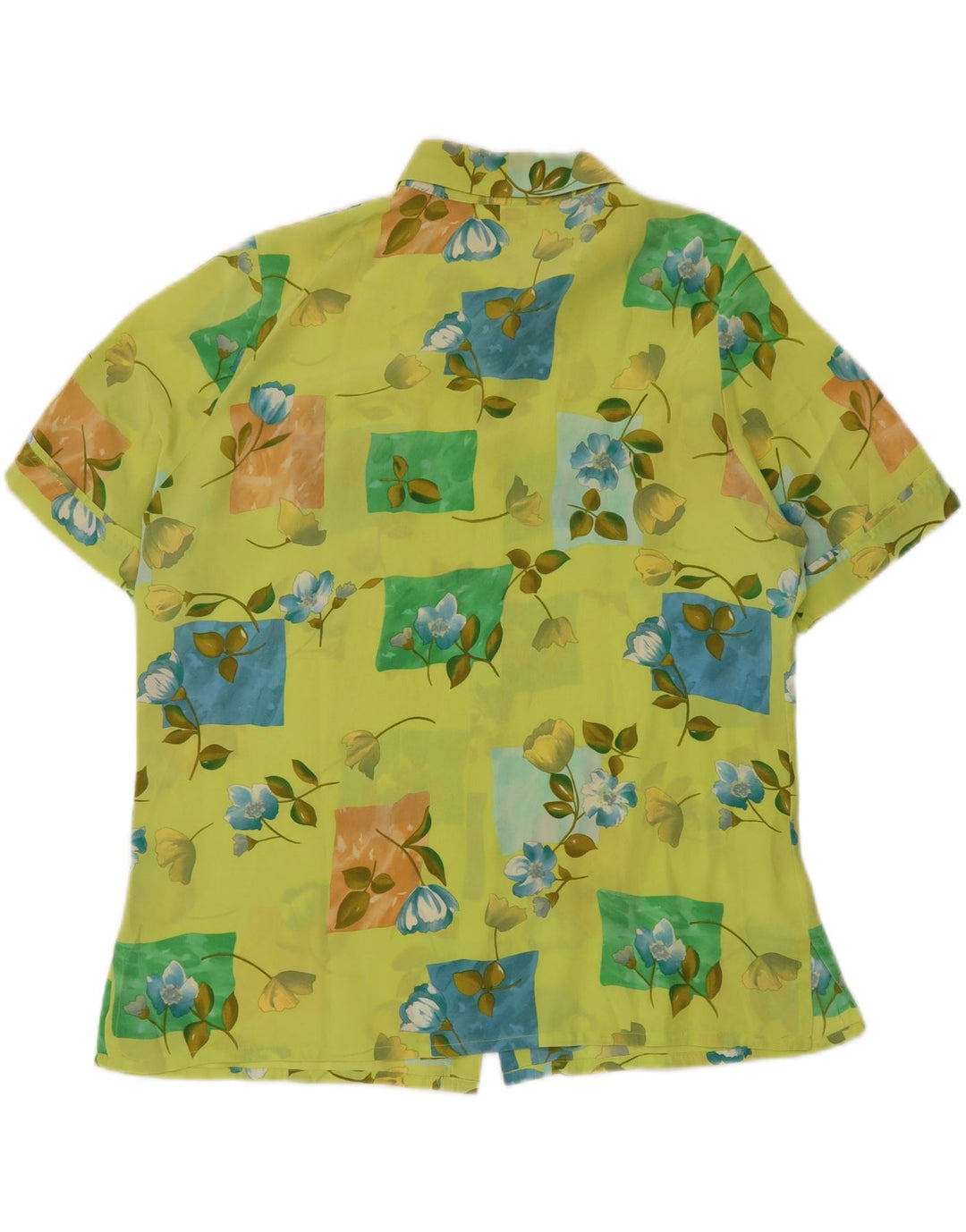 Женская прозрачная блузка-рубашка с коротким рукавом CHERIE IT 48 XL, зеленая с цветочным принтом