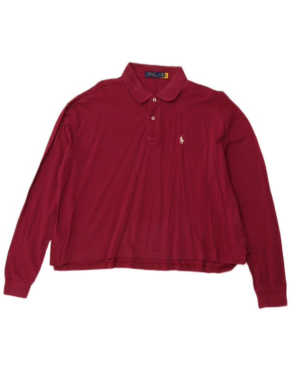 POLO RALPH LAUREN Womens Oversized Crop Polo Shirt UK 10 Small Pink