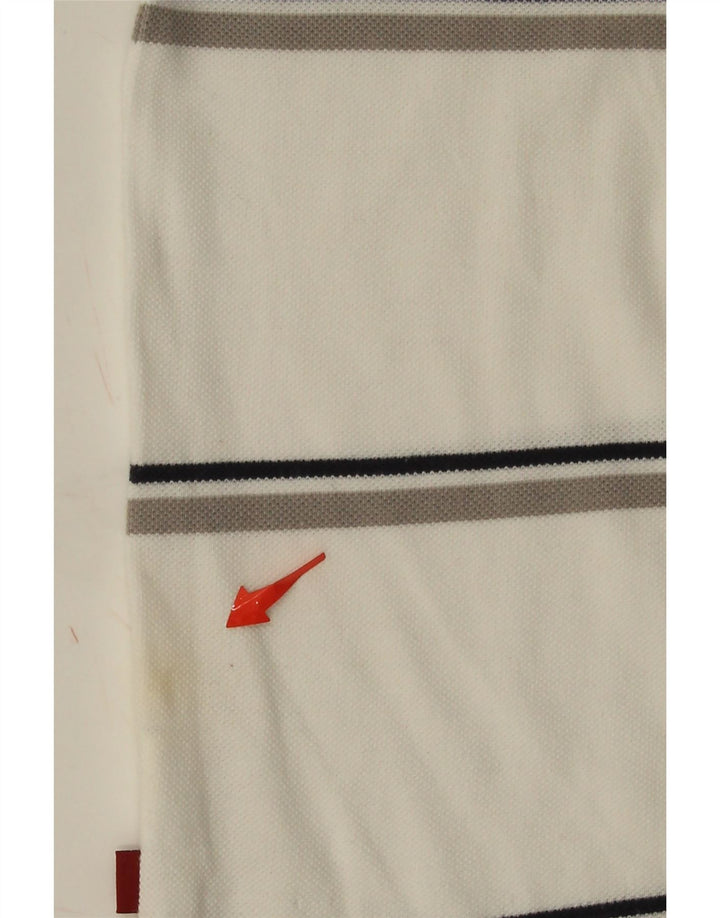 PIERRE CARDIN Mens Polo Shirt Medium White Striped Cotton