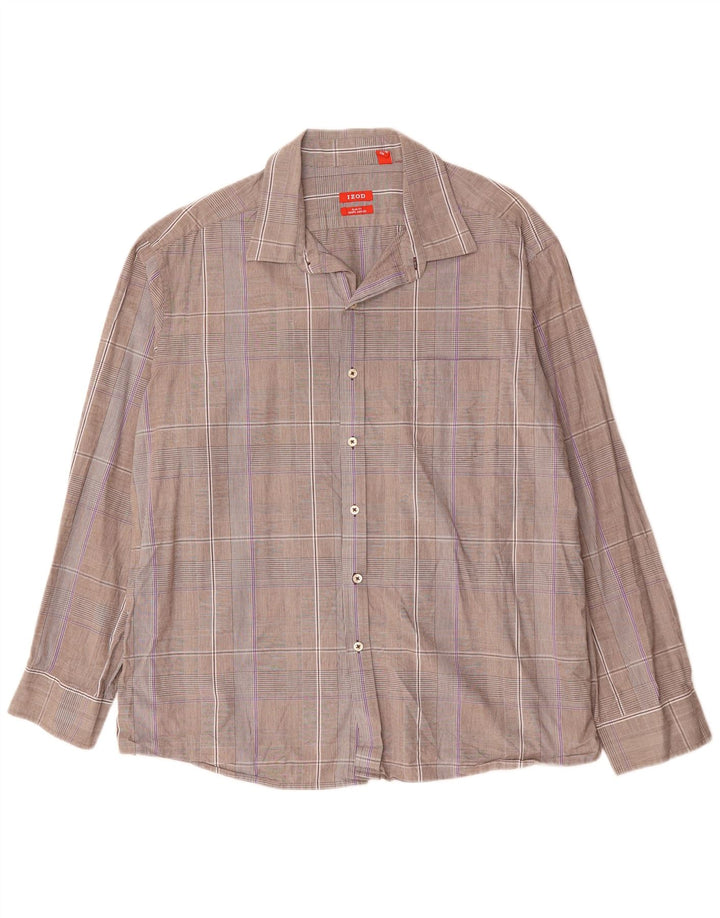 IZOD Мужская рубашка приталенного кроя 2XL, серая, хлопковая в клетку