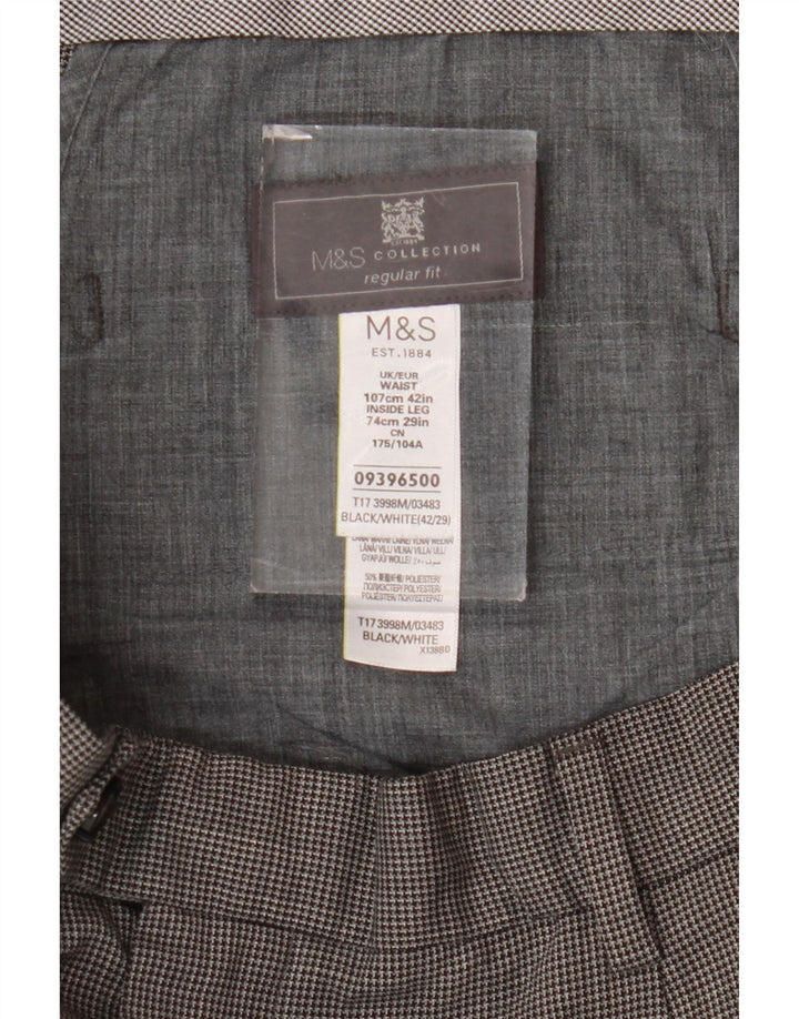 Мужские костюмные брюки классического кроя Marks & Spencer W42 L29 черные с узором "гусиные лапки"
