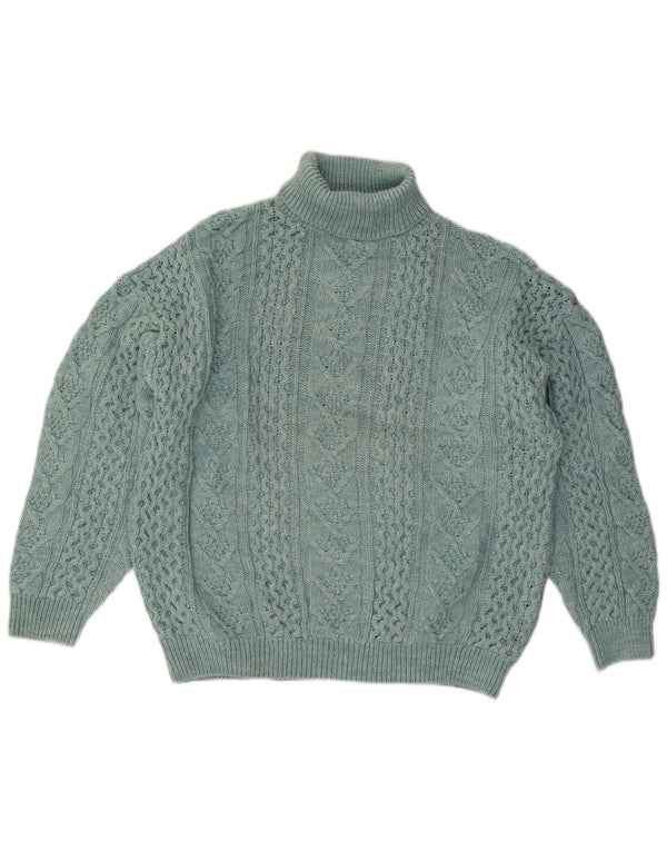 ВИНТАЖНЫЙ женский свободный джемпер с высоким воротником, Великобритания, 18 XL, синяя шерсть