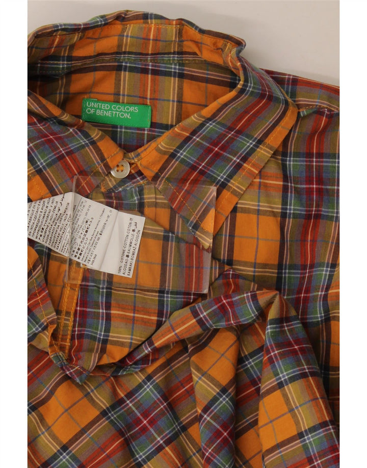 Мужская рубашка Benetton в оранжевую клетку, хлопок среднего размера
