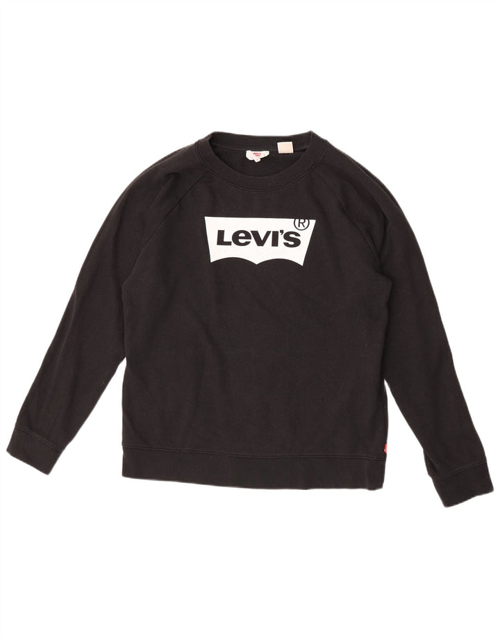 Женский джемпер оверсайз с рисунком Levi's, размер UK 10, маленький, черный, хлопок