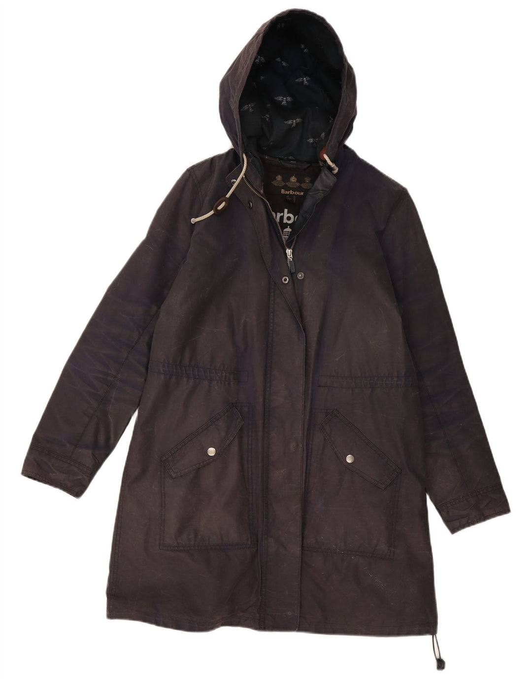 Женская вощеная парка Barbour с капюшоном UK 12, средний темно-синий