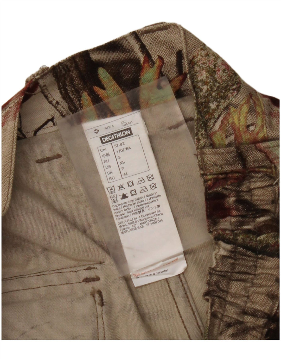 DECATHLON Женские прямые брюки карго, маленькие W27 L30, бежевые, хлопковые с цветочным принтом