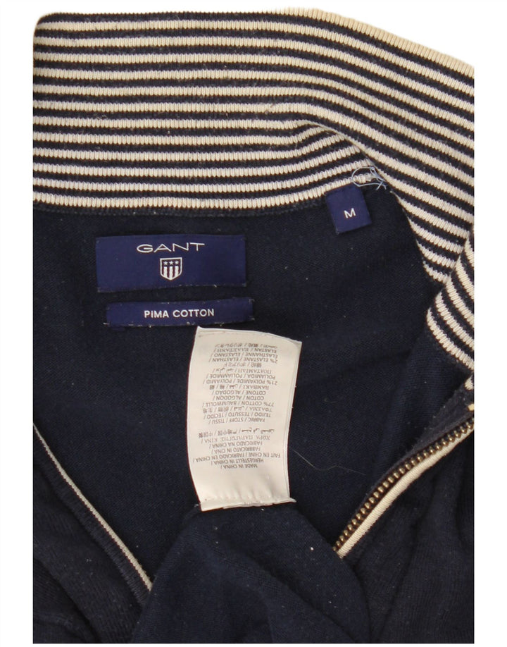 Мужской джемпер с воротником на молнии Gant, средний темно-синий хлопковый свитер