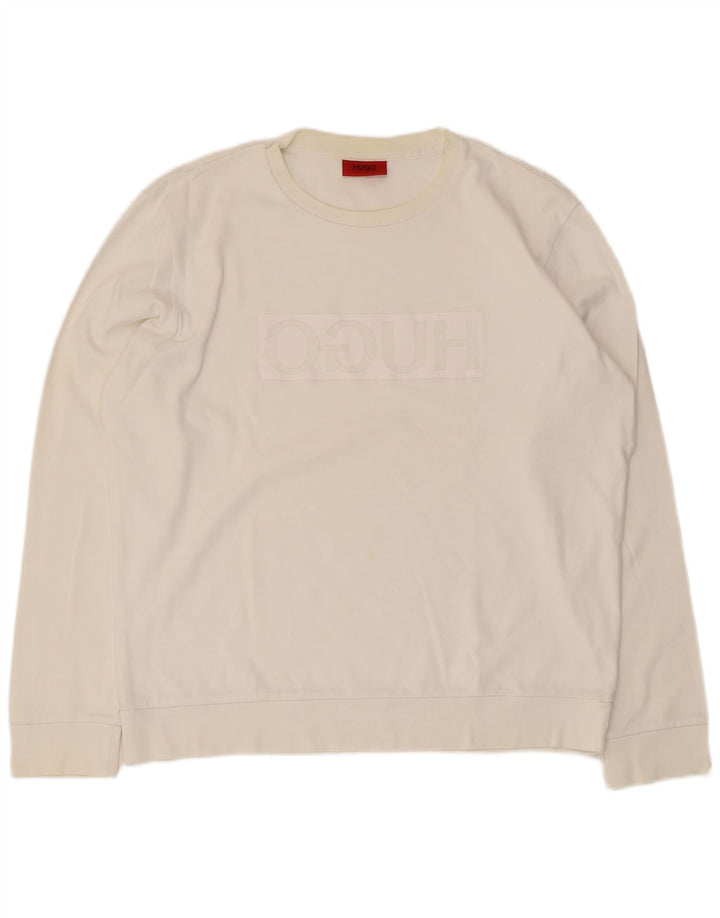 Мужской свитшот с рисунком Hugo Boss, XL, белый хлопок