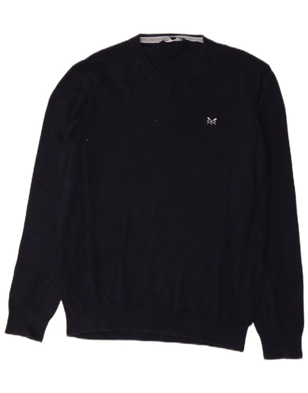 Crew Clothing Мужской джемпер с v-образным вырезом, большой темно-синий хлопковый свитер