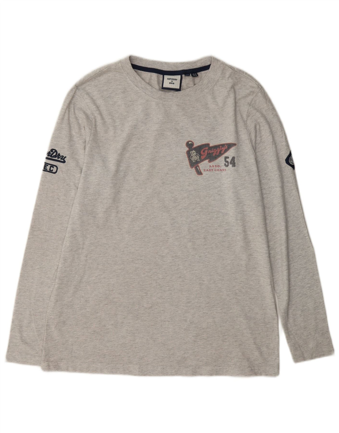 Женский топ с рисунком Superdry с длинным рукавом UK 12, хлопок среднего серого цвета