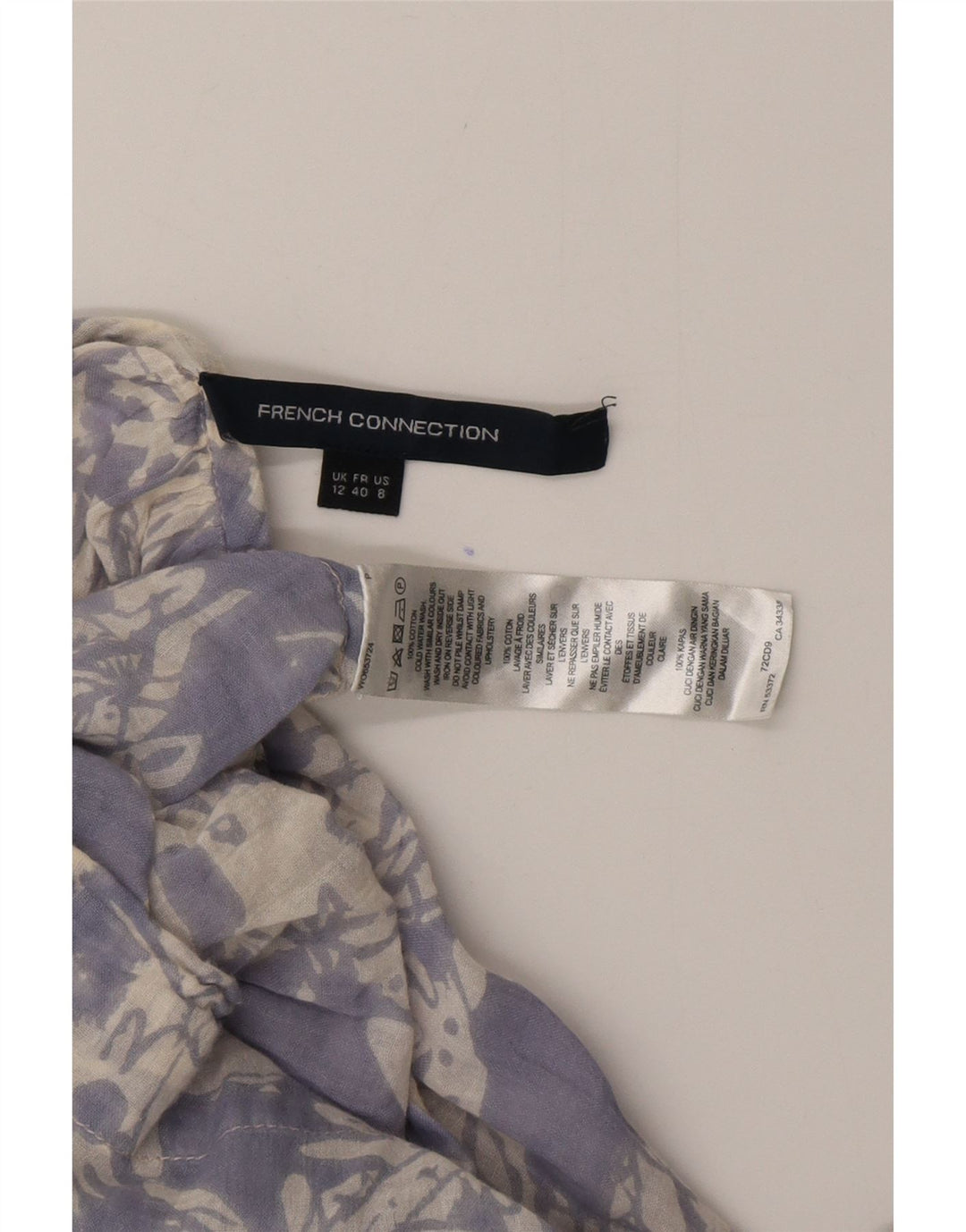 FRENCH CONNECTION Женская блузка-рубашка с рукавом 3/4, Великобритания 12, средний синий с цветочным принтом