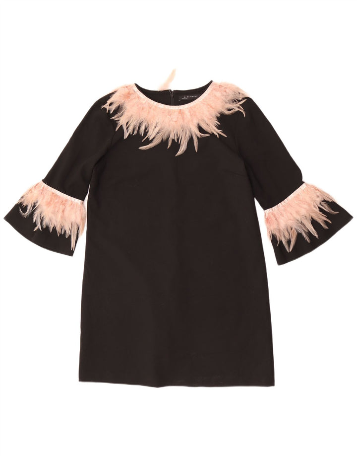 Женское платье прямого кроя с рукавами 3/4 Zara UK 16, большой черный полиэстер