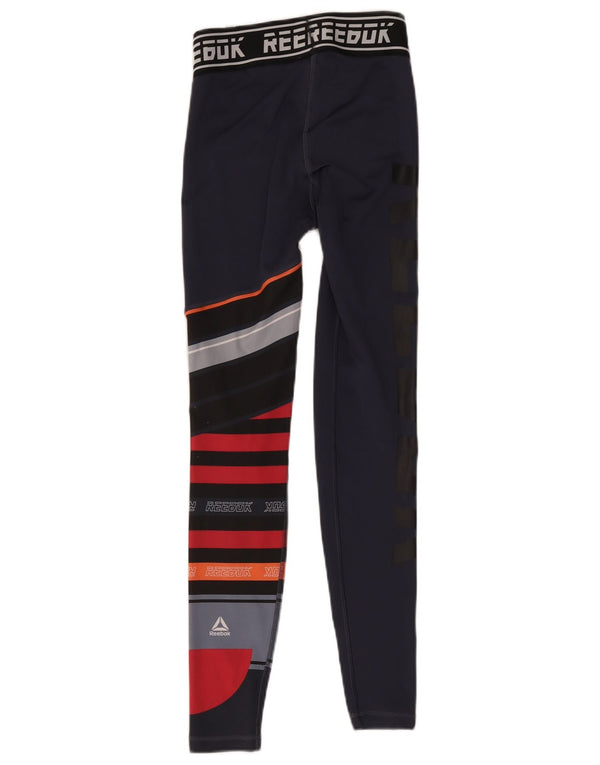 Женские леггинсы Reebok с графическим рисунком UK 4/6 XS, темно-синие, полиэстер с цветными блоками