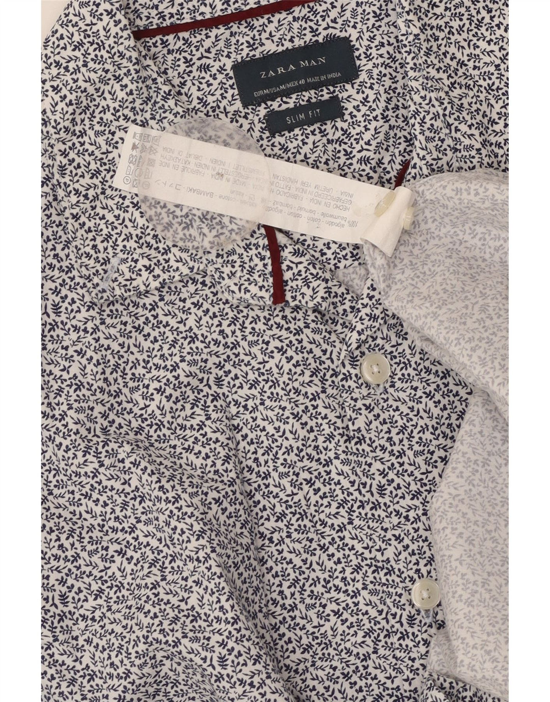 Мужская рубашка приталенного кроя Zara, хлопок среднего синего цвета с цветочным принтом