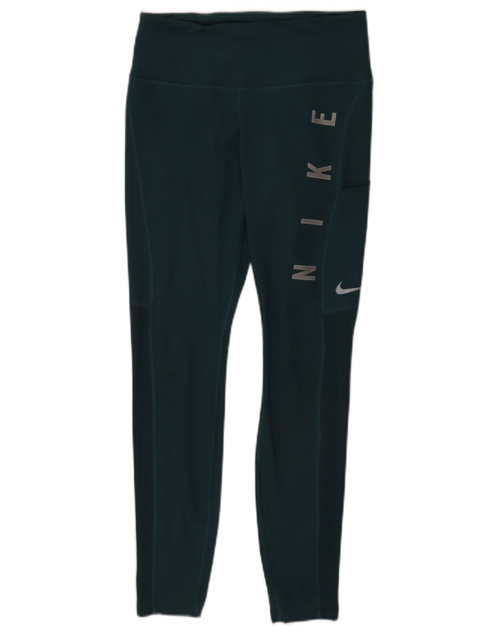 Женские леггинсы с рисунком Nike Dri Fit UK 12, средний зеленый полиэстер