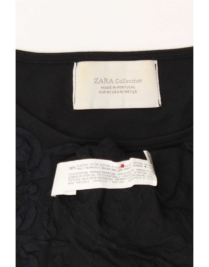 Женская футболка Zara с абстрактным узором Top UK 12, средний черный хлопок