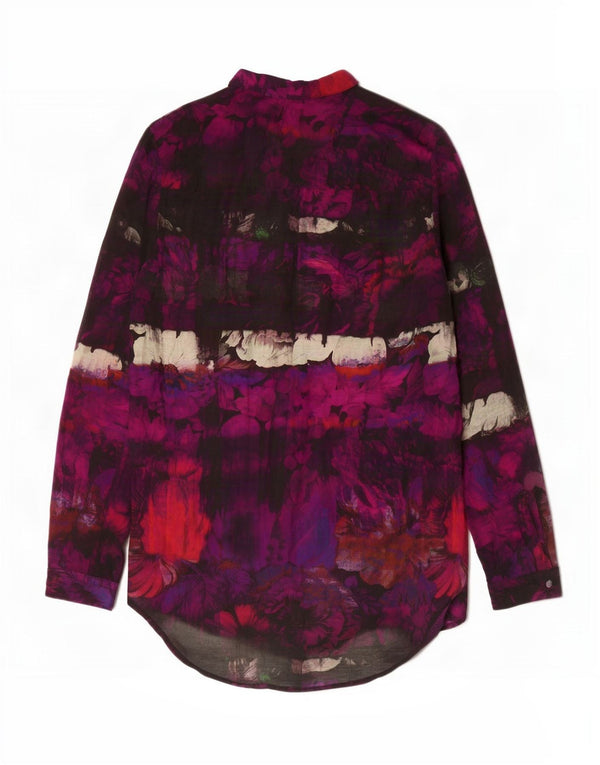 Hugo Boss Womens Longline Shirt UK 10 Small Purple Floral Cotton