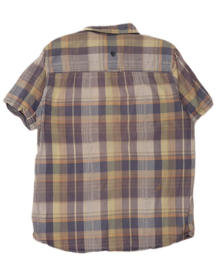 FAT FACE Mens Classic Fit Short Sleeve Shirt Large Blue Check Cotton