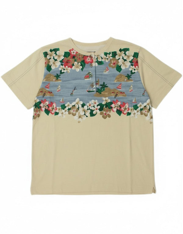 Женская футболка с рисунком Fort & Madox, топ EU 44 XL, бежевый хлопок с цветочным принтом