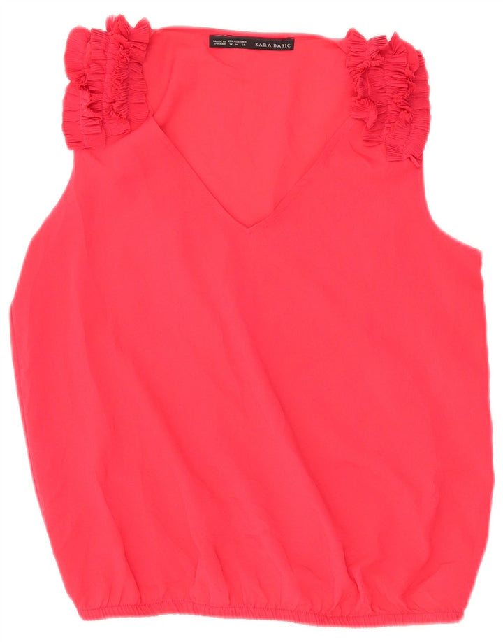 Женская блузка без рукавов с оборками спереди Zara UK 14, средний красный